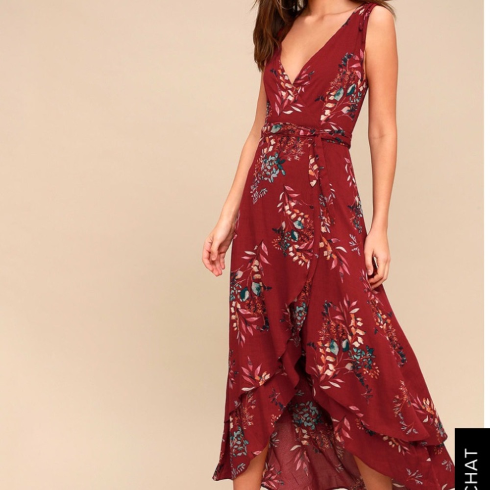 LULU’s burgundy floral wrap dress *NEVER WORN*